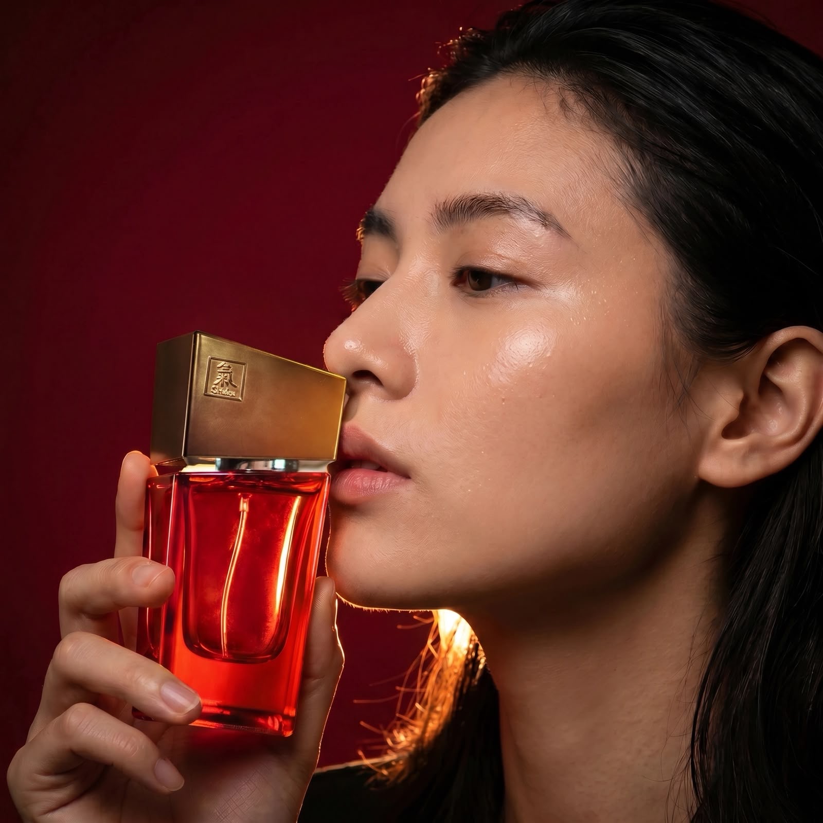 Frau mit Shiatsu Red Flakon